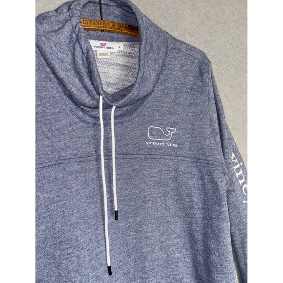 Vineyard Vines Womens L Blue Heather Cowl Neck Whale Logo Pullover Sweatshirt - Picture 2 of 7